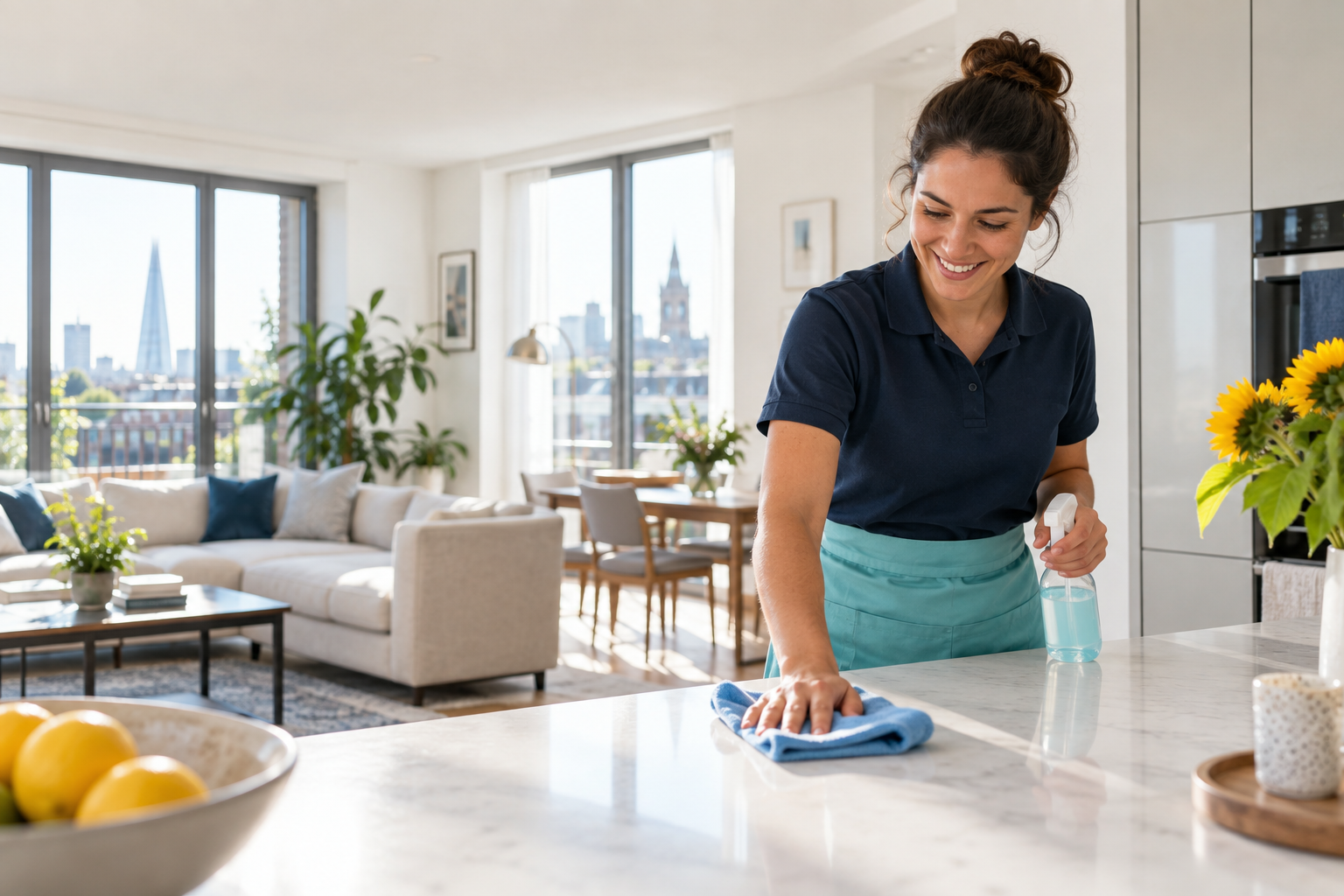 A Brightly Clean professional cleaning a light-filled London home